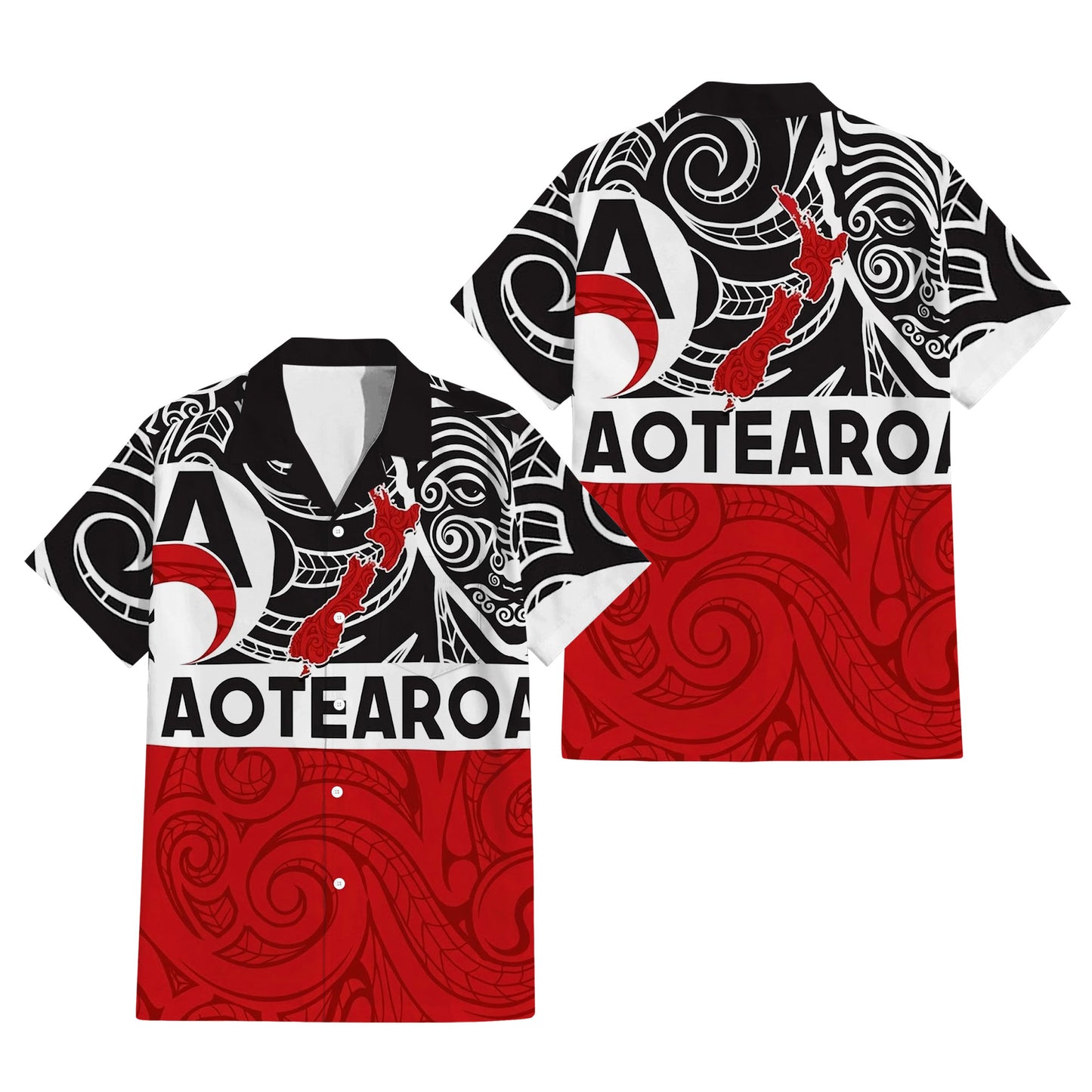 New Zealand Map Matching Outfit For Couple NZ Mask Pattern Red Dress And Hawaiian Shirt For Her Him