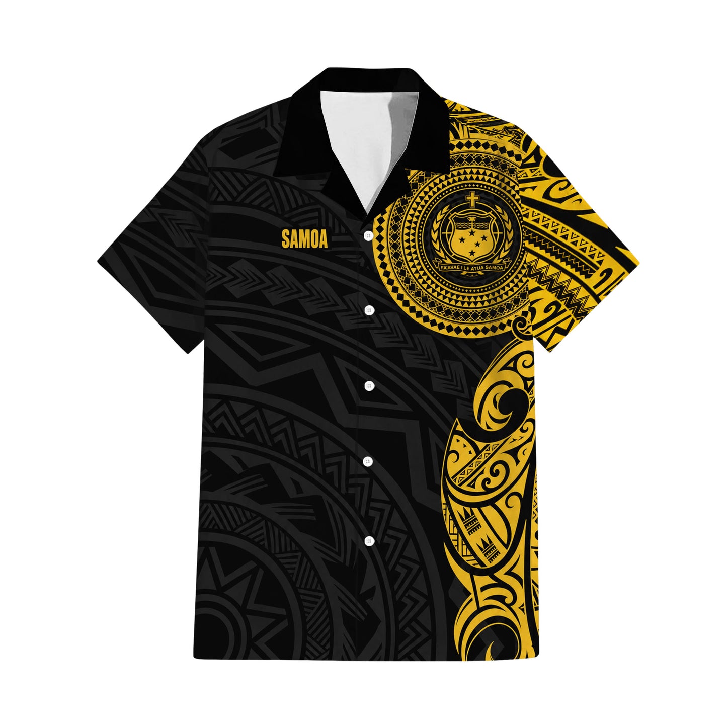Samoa Black Outfit Matching Polynesian Tribal Pattern Yellow Dress And Hawaiian Shirt
