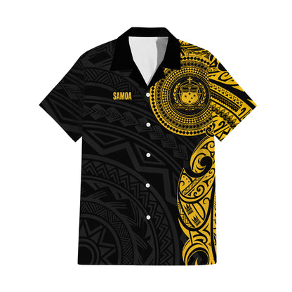 Samoa Black Outfit Matching Polynesian Tribal Pattern Yellow Dress And Hawaiian Shirt