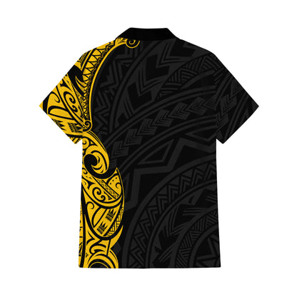 Samoa Black Outfit Matching Polynesian Tribal Pattern Yellow Dress And Hawaiian Shirt