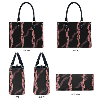 Tropical Black Puakenikeni Hawaiian Flower Lei Leather Handbag Gift For Her