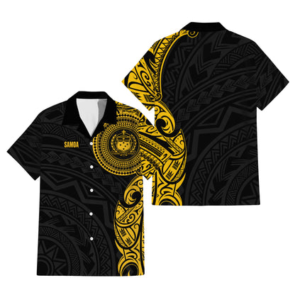 Samoa Black Outfit Matching Polynesian Tribal Pattern Yellow Dress And Hawaiian Shirt