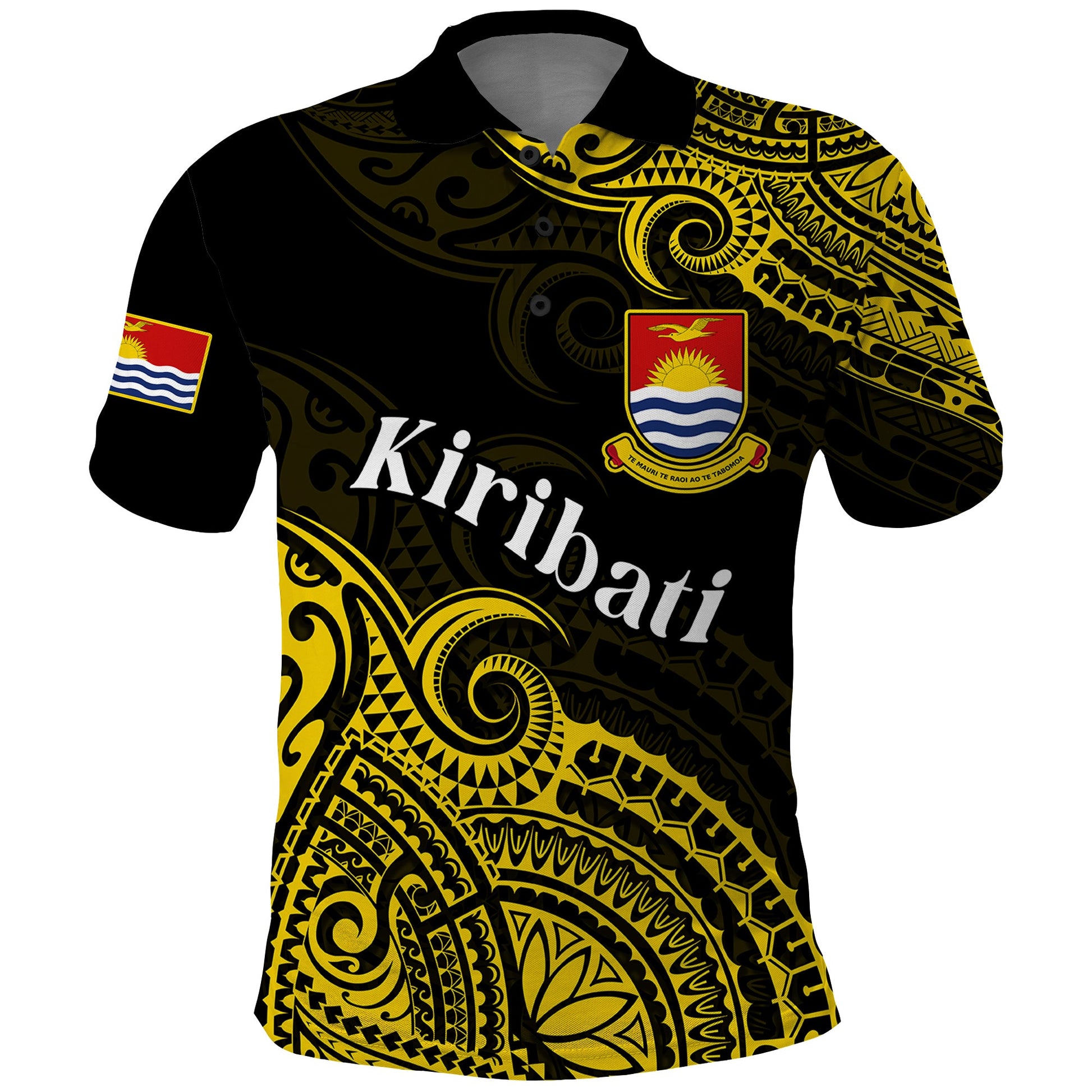 Custom Personalised Ribaberiki Kiribati Coat Of Arms Mix Yellow Polynesian Polo Shirt