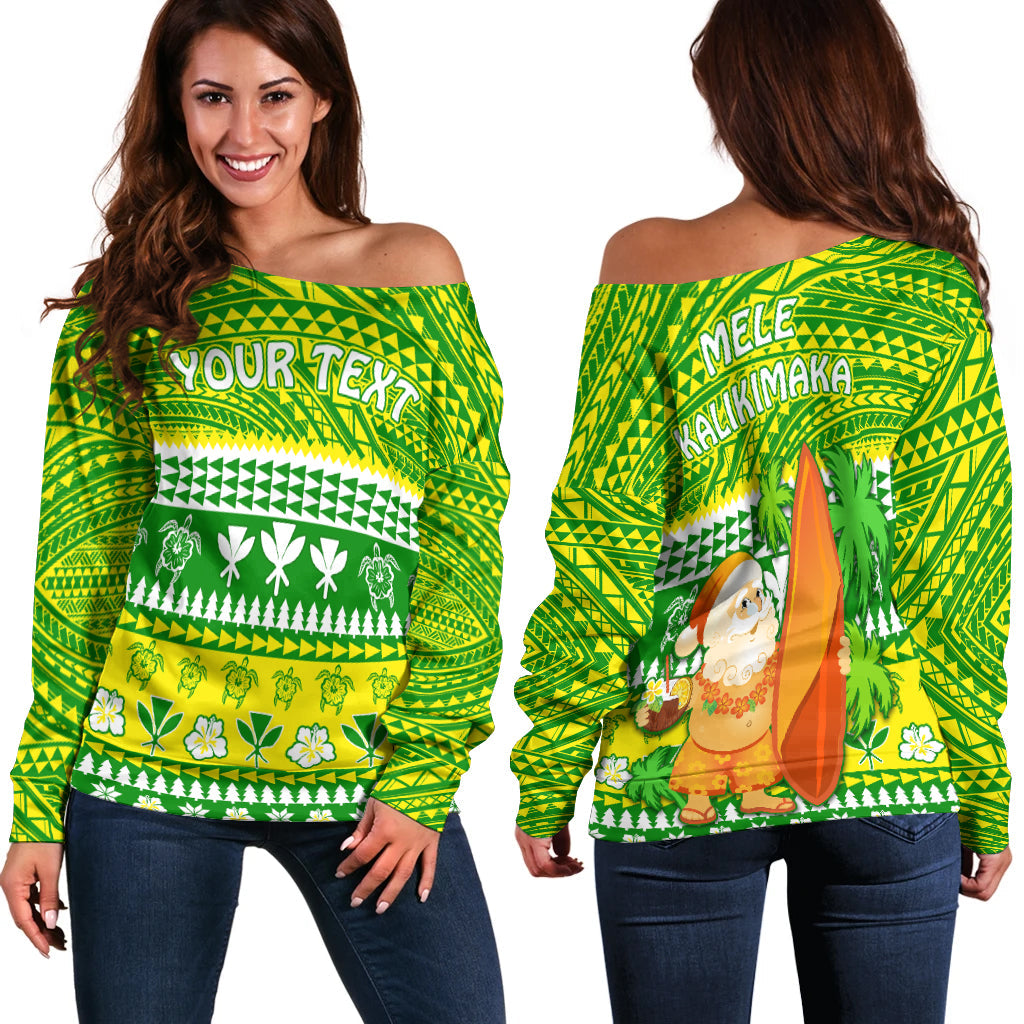 (Custom Personalised) Hawaii Christmas Off Shoulder Sweater Polynesian Mele Kalikimaka Santa Claus