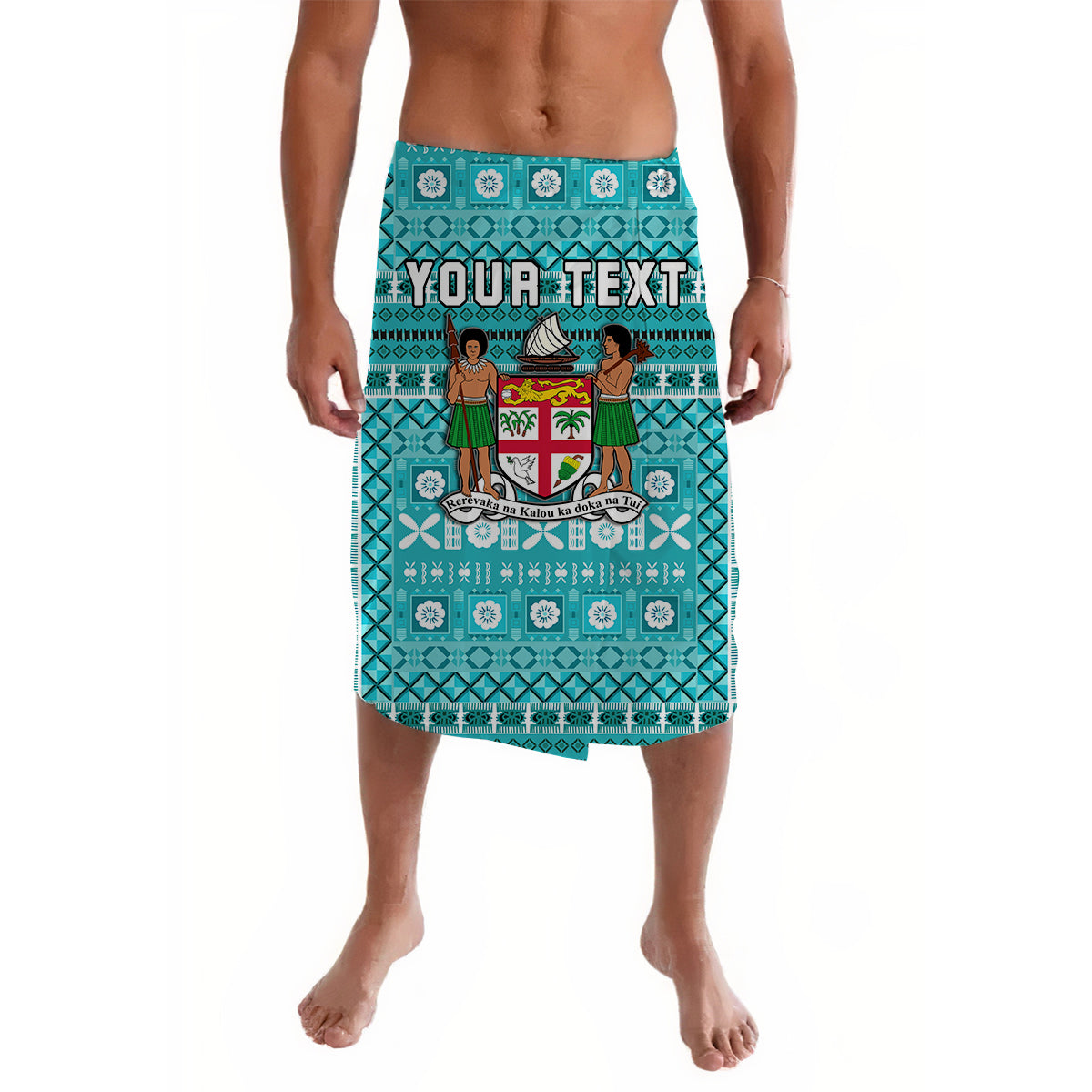 (Custom Personalised) Fiji Lavalava Turquoise Tapa Pattern