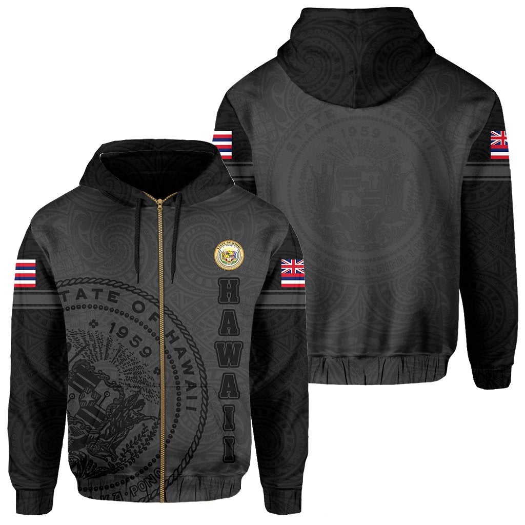 Polynesian Flag Seal Of Hawaii Zip Hoodie Gray