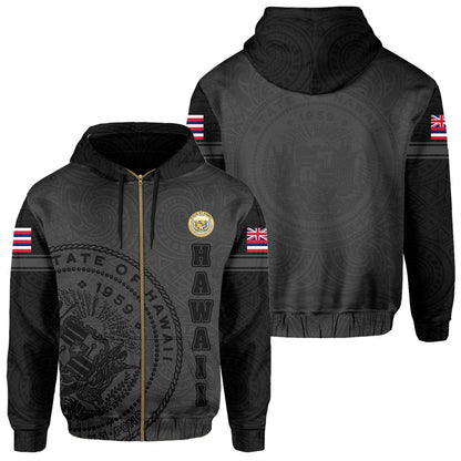 Polynesian Flag Seal Of Hawaii Zip Hoodie Gray