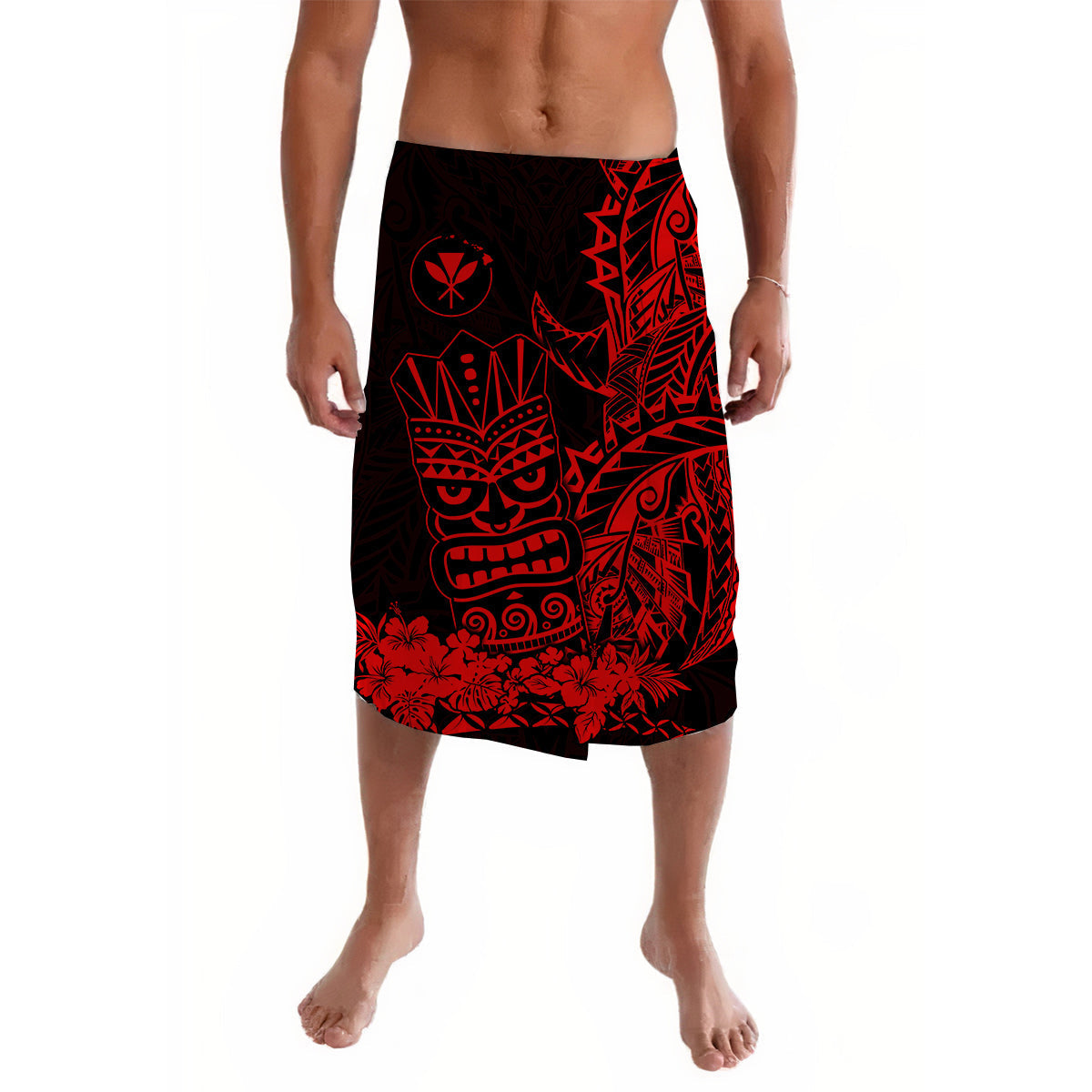 Hawaii Polynesian Lavalava Red Tiki Masks Hawaiian