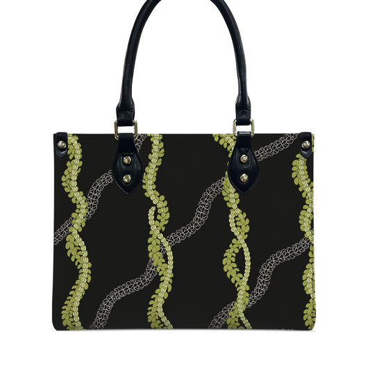 Tropical Puakenikeni Hawaiian Green Flower Lei Leather Handbag Gift For Her