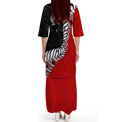 New Zealand Map Matching Outfit For Couple NZ Kiwi Bird Pattern Red Dress And Hawaiian Shirt