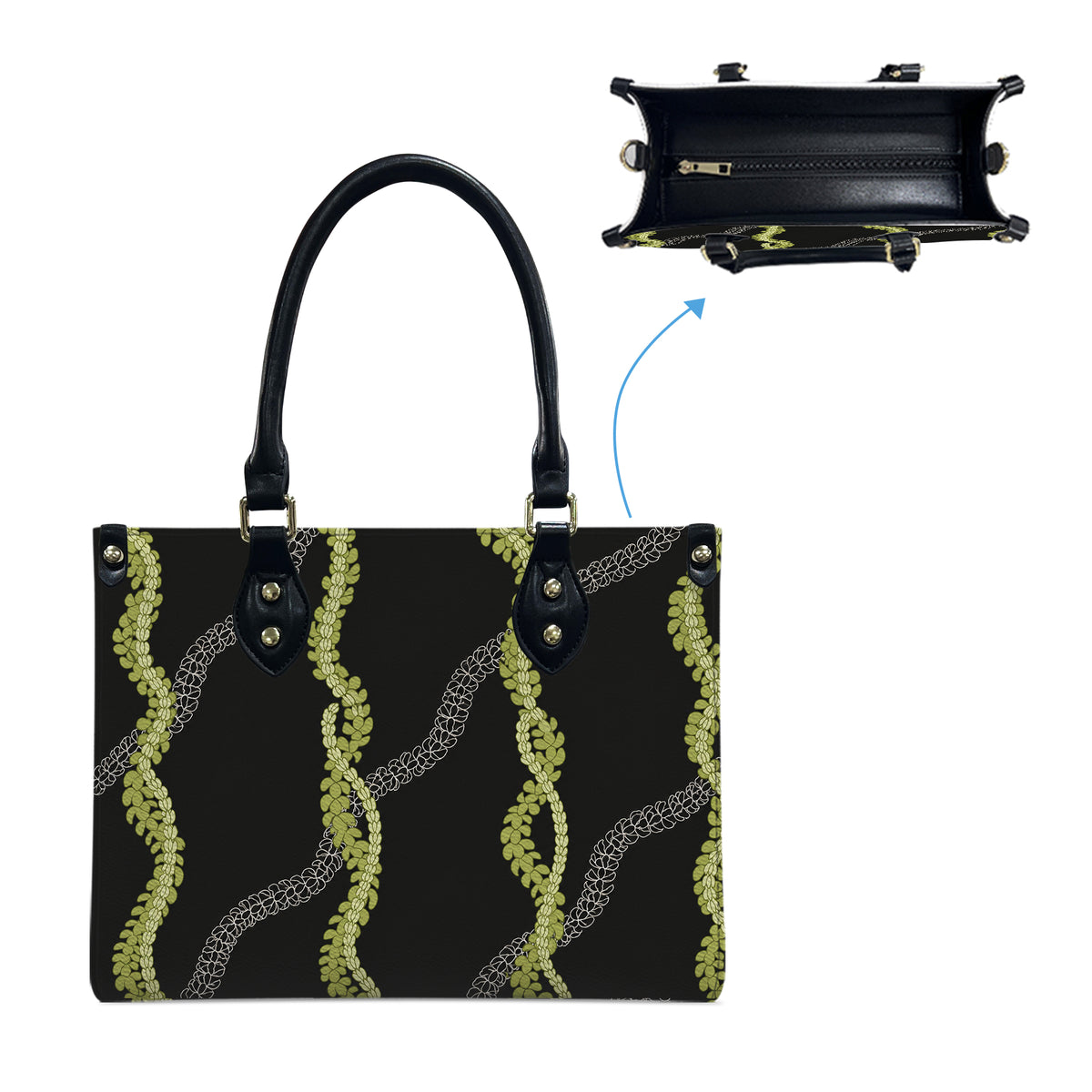 Tropical Puakenikeni Hawaiian Green Flower Lei Leather Handbag Gift For Her