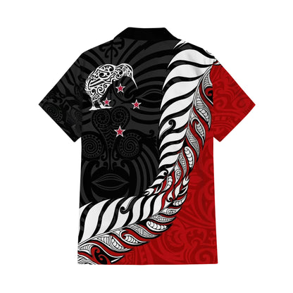 New Zealand Map Matching Outfit For Couple NZ Kiwi Bird Pattern Red Dress And Hawaiian Shirt