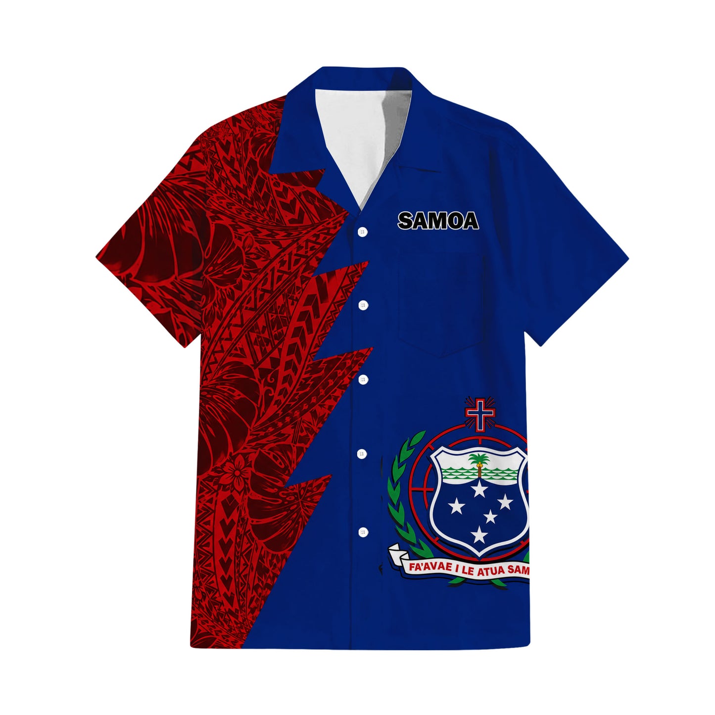 Samoa Coat Of Arms Outfit Matching Polynesian Tribal Leaf Pattern Blue Dress And Hawaiian Shirt