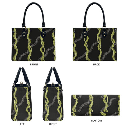 Tropical Puakenikeni Hawaiian Green Flower Lei Leather Handbag Gift For Her