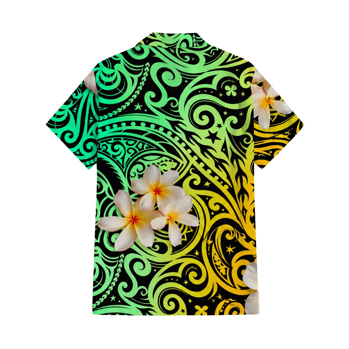 Plumeria Flowers Pattern Yellow Matching Outfit For Couple Island Polynesian Tribal Green Puletasi Dress And Shirt