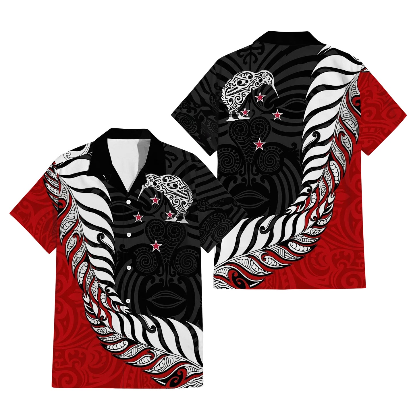New Zealand Map Matching Outfit For Couple NZ Kiwi Bird Pattern Red Dress And Hawaiian Shirt