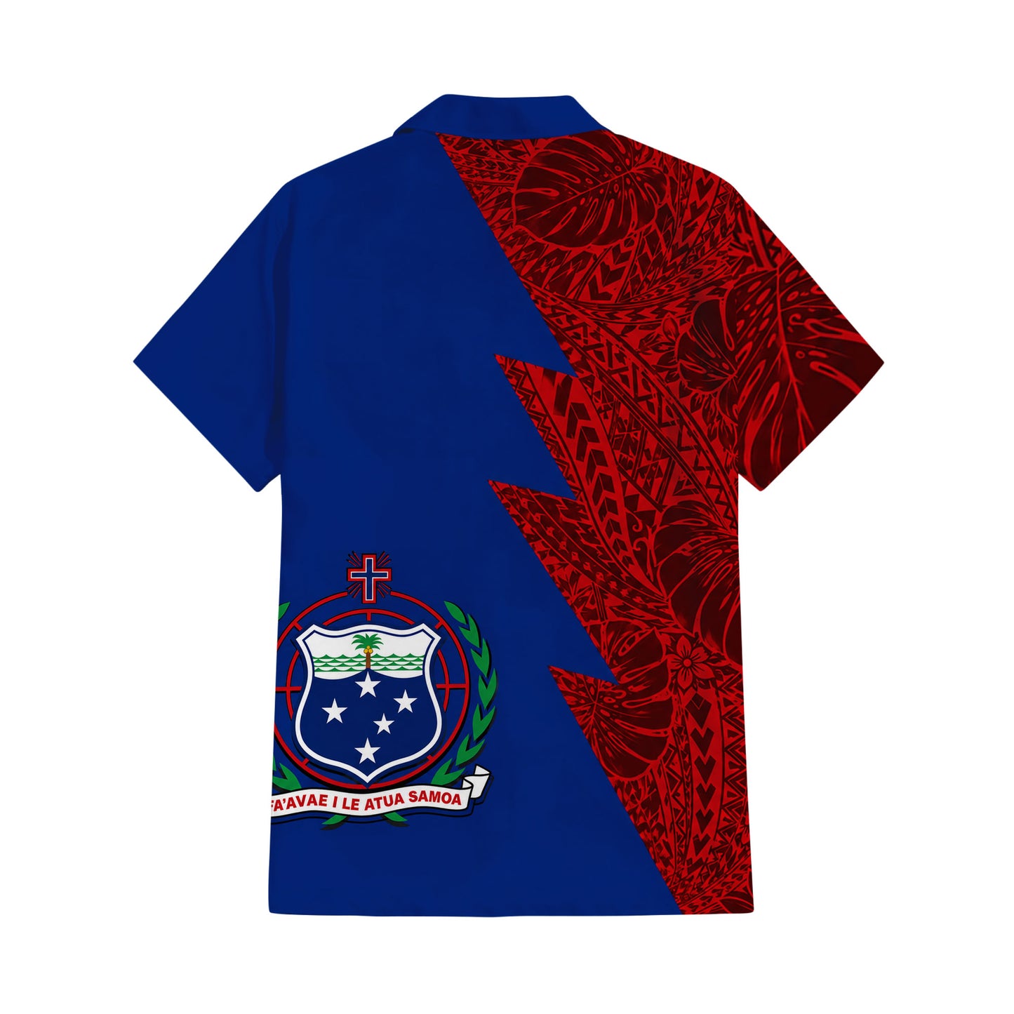 Samoa Coat Of Arms Outfit Matching Polynesian Tribal Leaf Pattern Blue Dress And Hawaiian Shirt