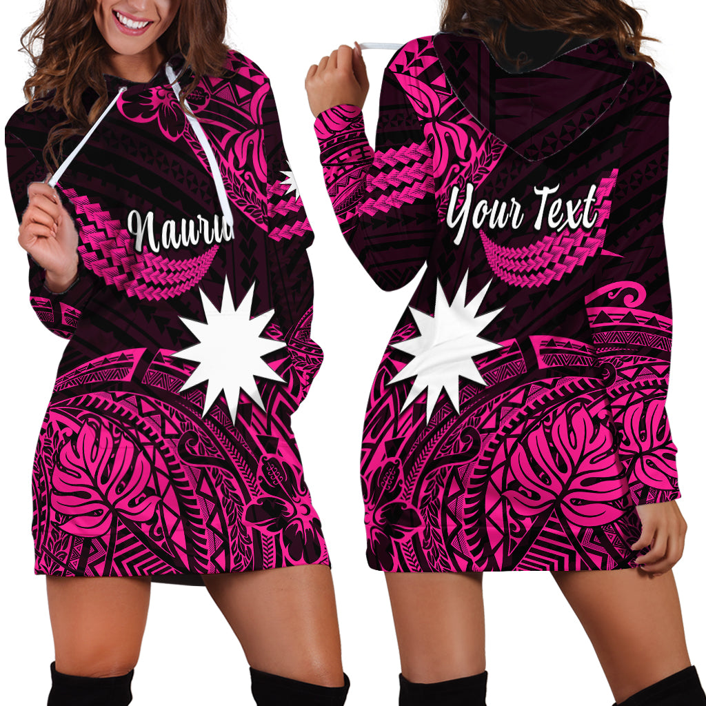 Custom Personalised Nauru Polynesian Hibiscus Naoero Pink Hoodie Dress