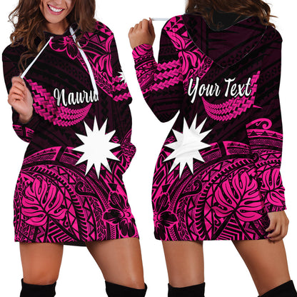 Custom Personalised Nauru Polynesian Hibiscus Naoero Pink Hoodie Dress