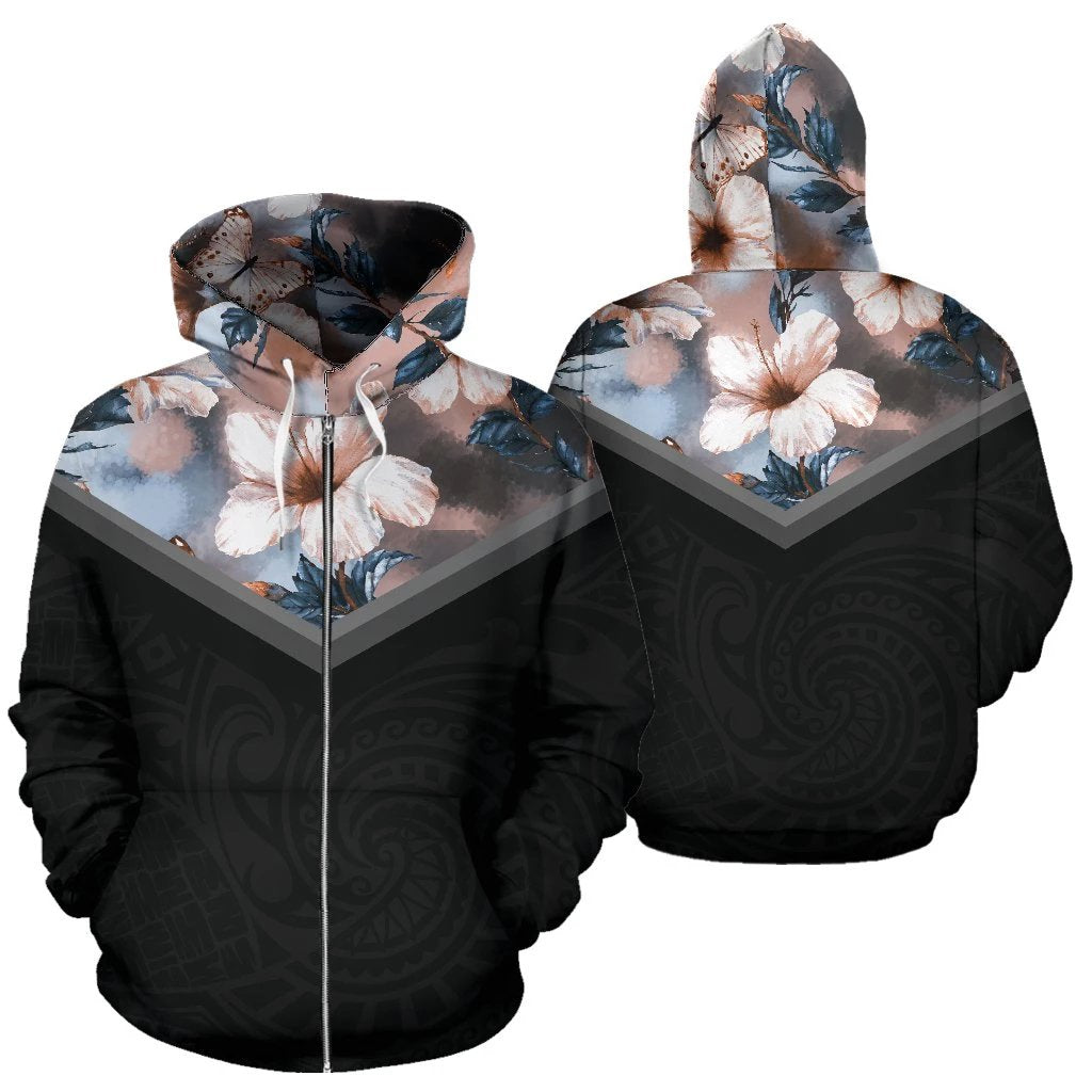 Hawaii Vintage Pattern Zip-up Hoodie Blur Pink Hibiscus