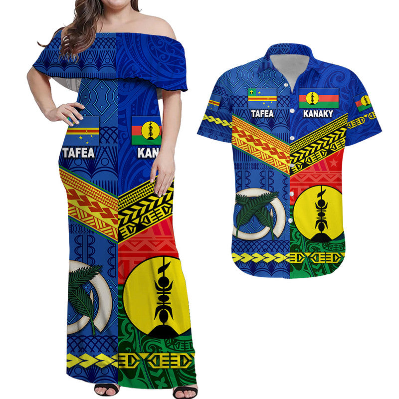 Vanuatu Tafea Province and Kanaky New Caledonia Combo Dress and Hawaiian Shirt Matching Couples Outfit Together