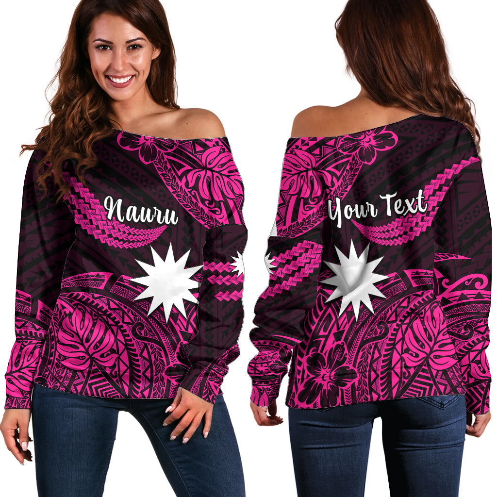 (Custom Personalised) Nauru Polynesian Hibiscus Naoero Pink Off Shoulder Sweater