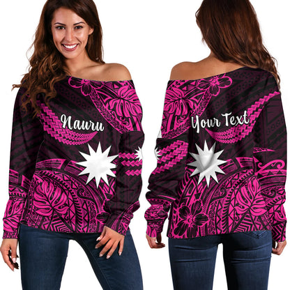 (Custom Personalised) Nauru Polynesian Hibiscus Naoero Pink Off Shoulder Sweater