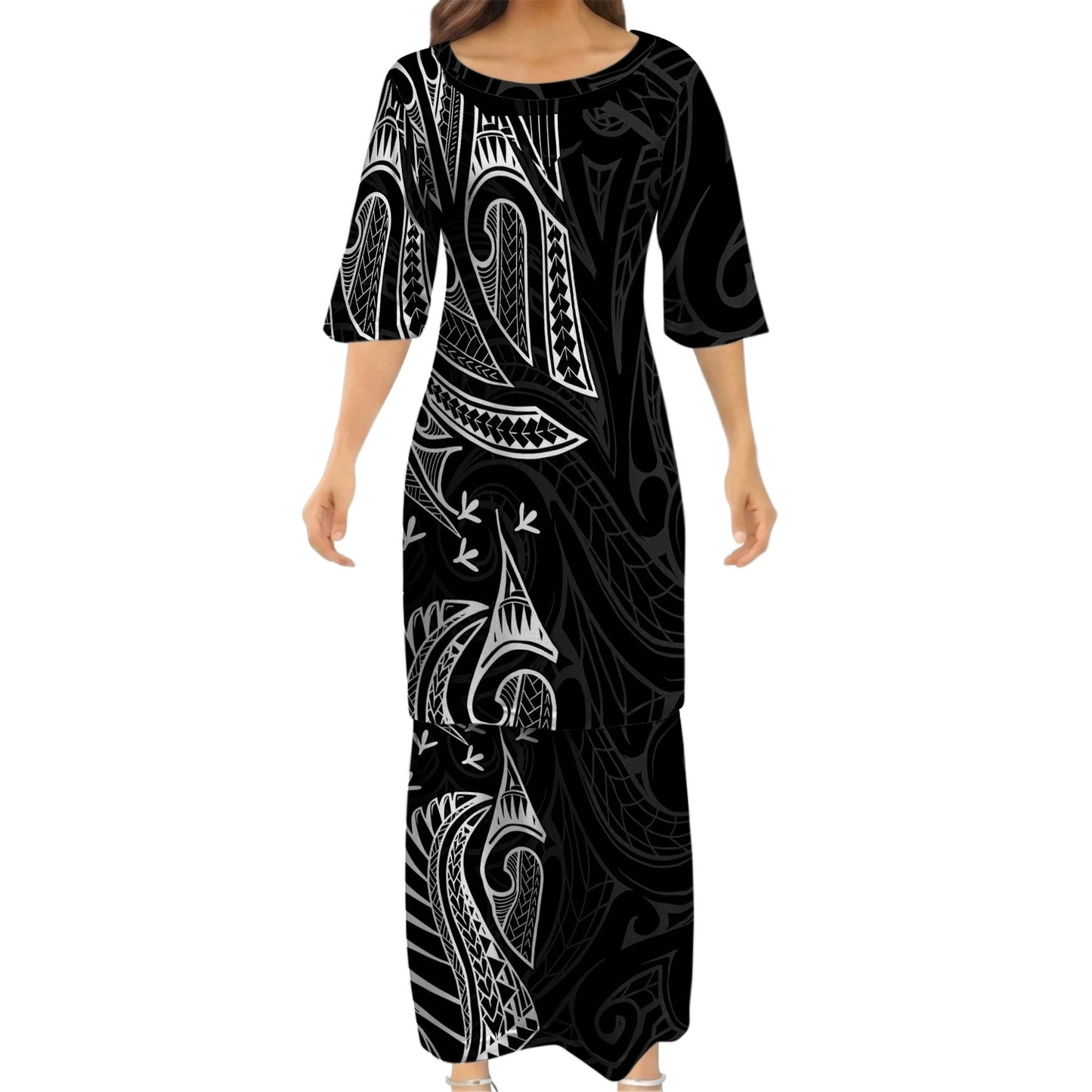 New Zealand Matching Outfit For Couple NZ Pattern Black Dress And Hawaiian Shirt