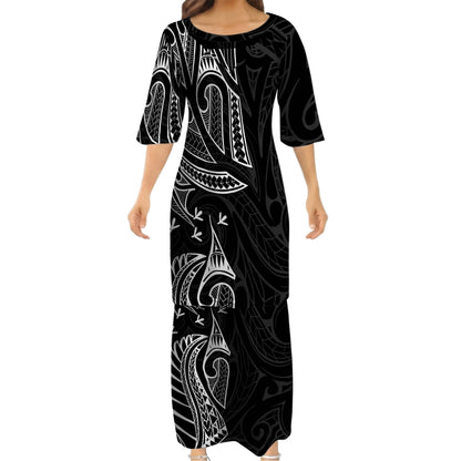 New Zealand Matching Outfit For Couple NZ Pattern Black Dress And Hawaiian Shirt