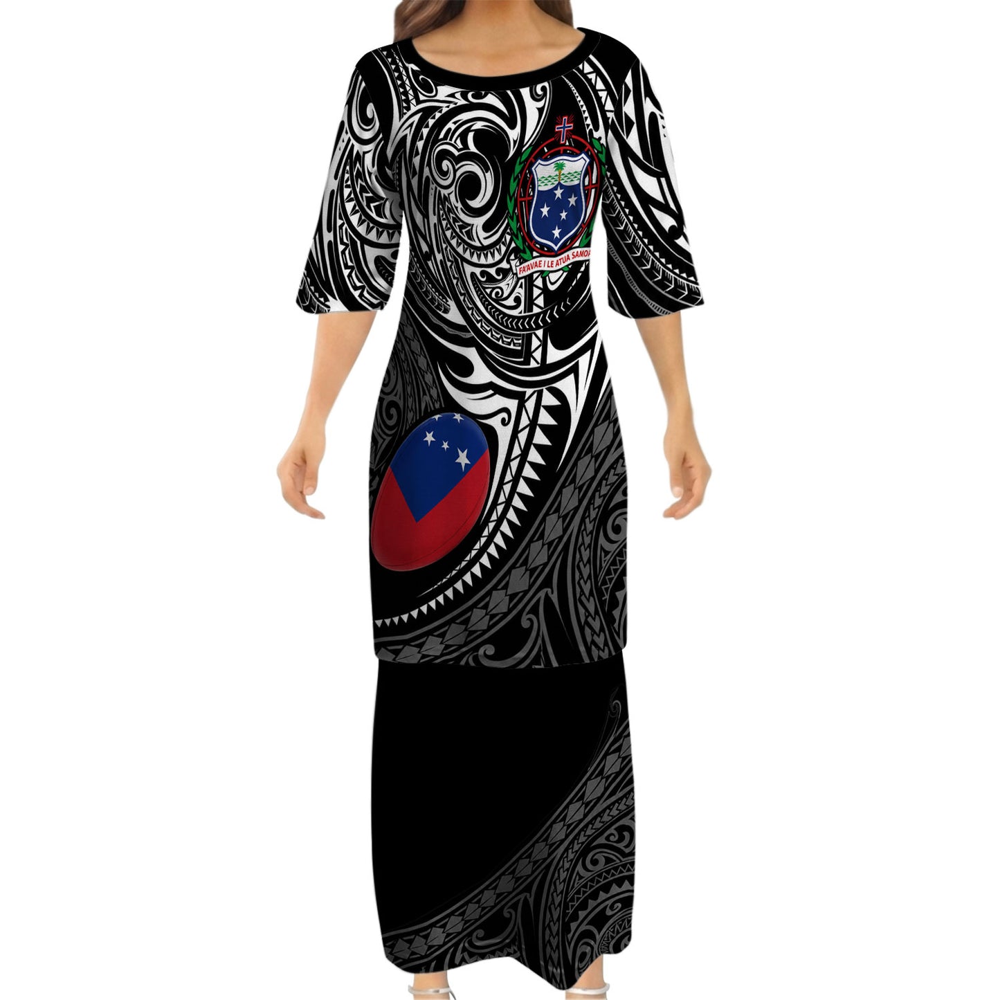 Samoa Rugby Outfit Matching Polynesian Tribal Pattern Dress And Hawaiian Shirt