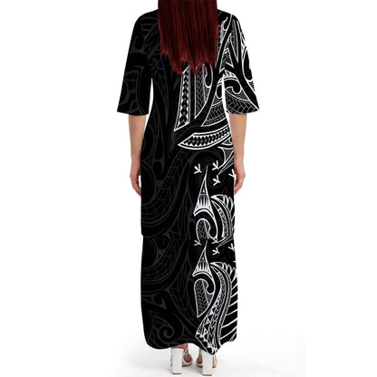 New Zealand Matching Outfit For Couple NZ Pattern Black Dress And Hawaiian Shirt