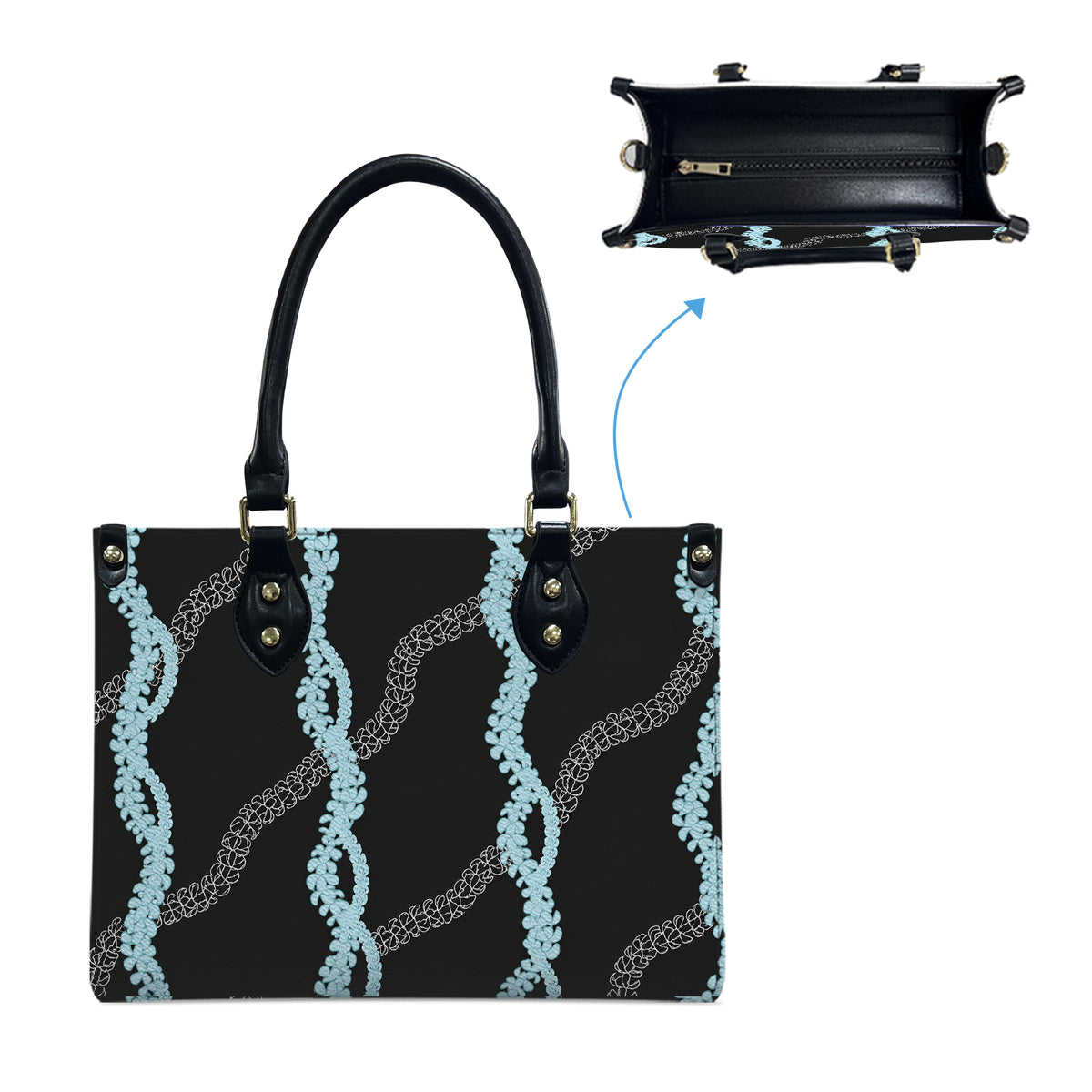 Tropical Puakenikeni Hawaiian Blue Flower Lei Leather Handbag Gift For Her