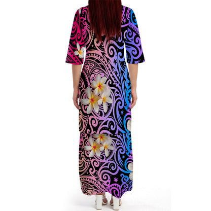 Plumeria Flowers Pattern Yellow Matching Outfit For Couple Island Polynesian Tribal Purple Puletasi Dress And Shirt