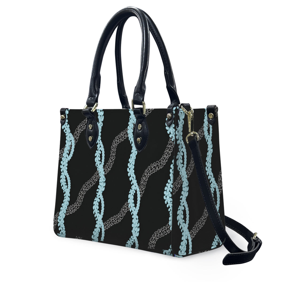 Tropical Puakenikeni Hawaiian Blue Flower Lei Leather Handbag Gift For Her
