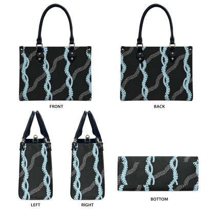 Tropical Puakenikeni Hawaiian Blue Flower Lei Leather Handbag Gift For Her