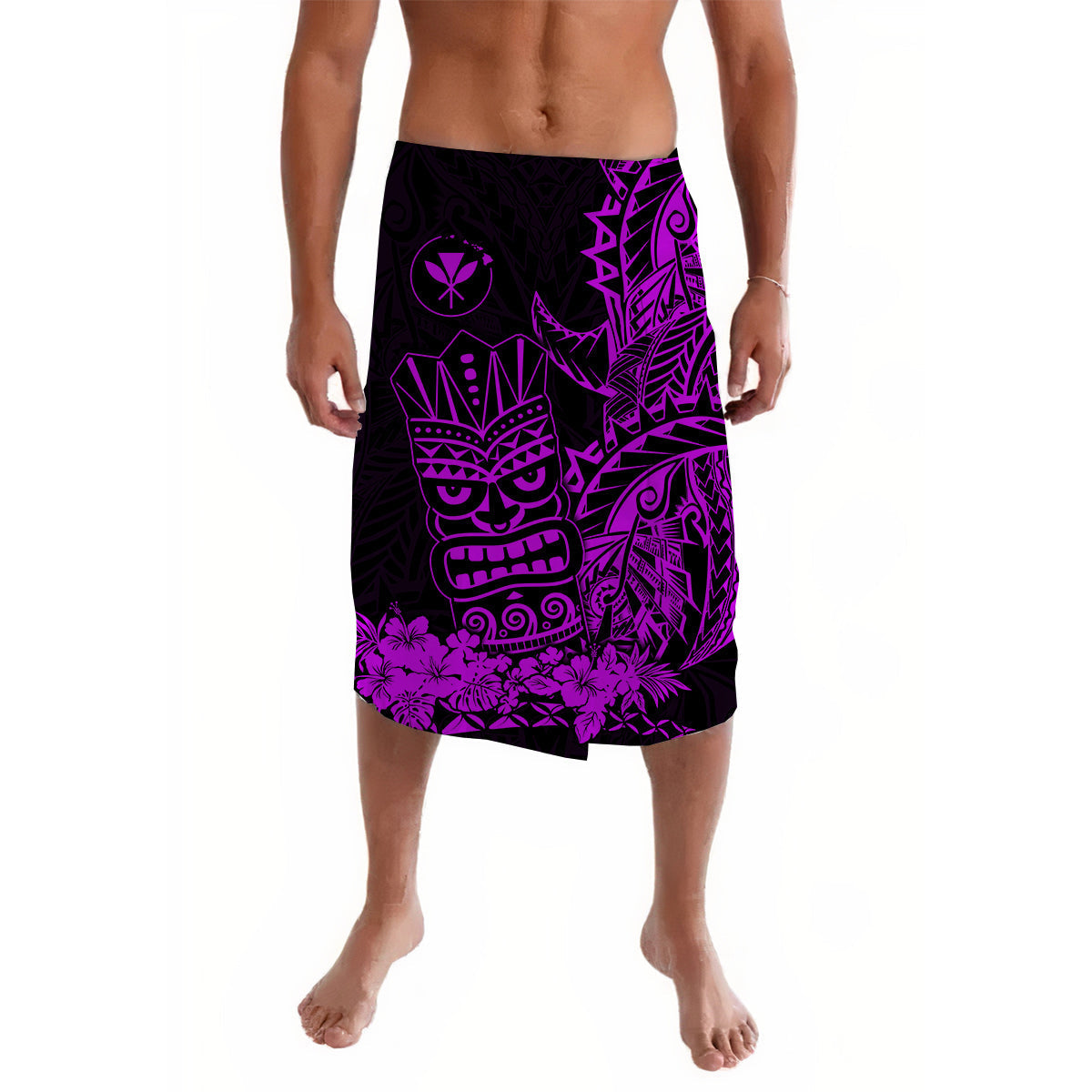 Hawaii Polynesian Lavalava Purple Tiki Masks Hawaiian