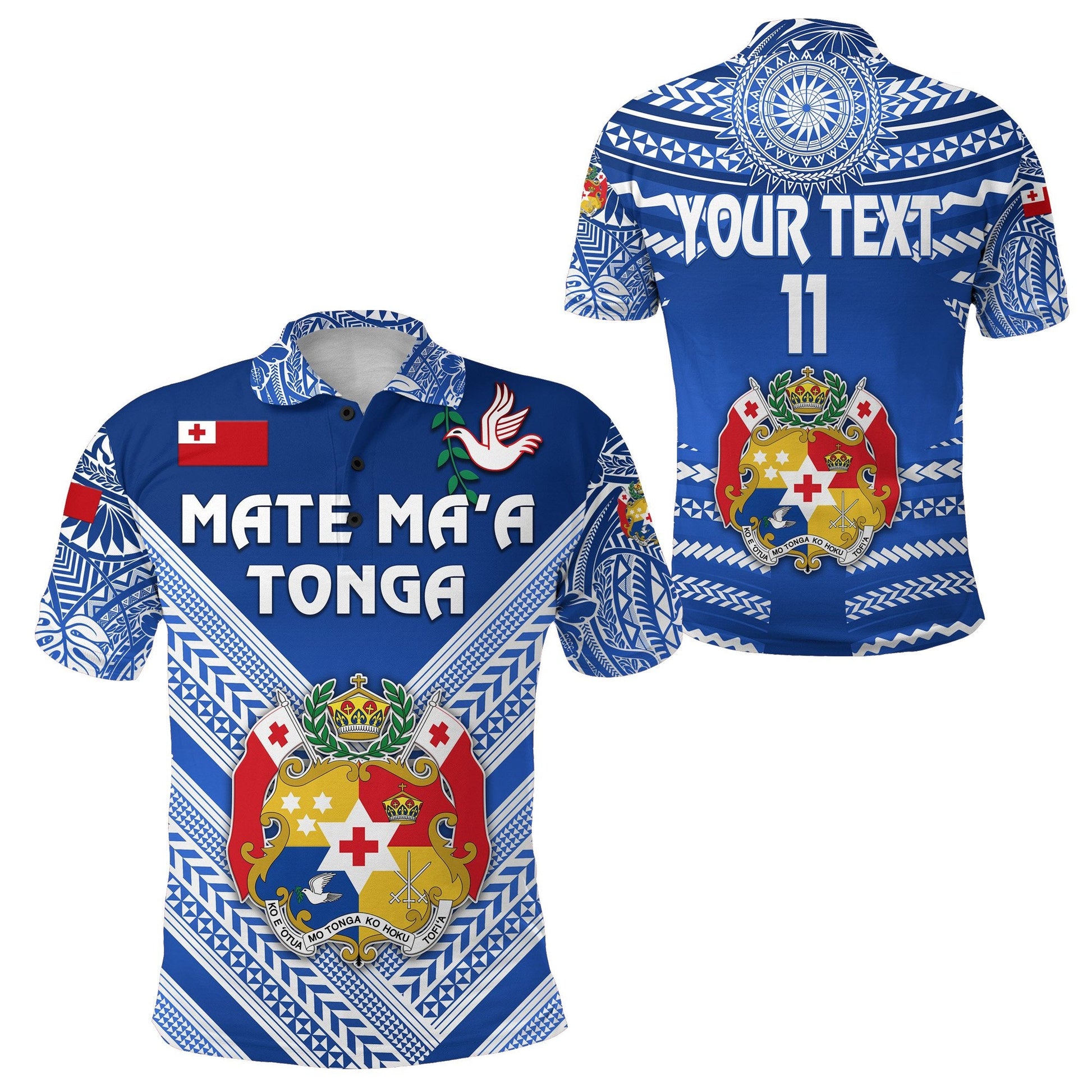 Custom Personalised Mate Ma'a Tonga Rugby Polo Shirt Polynesian Creative Style, Custom Text and Number - Blue