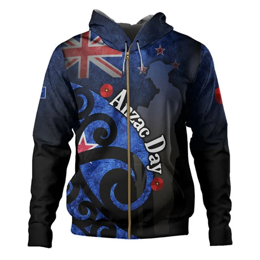 New Zealand Flag Hoodie NZ Soldier Silhouette Anzac Day Hoodie