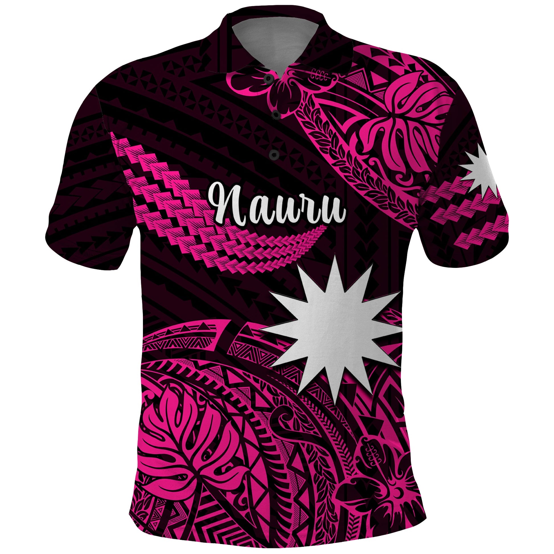 Custom Personalised Nauru Polynesian Hibiscus Naoero Pink Polo Shirt