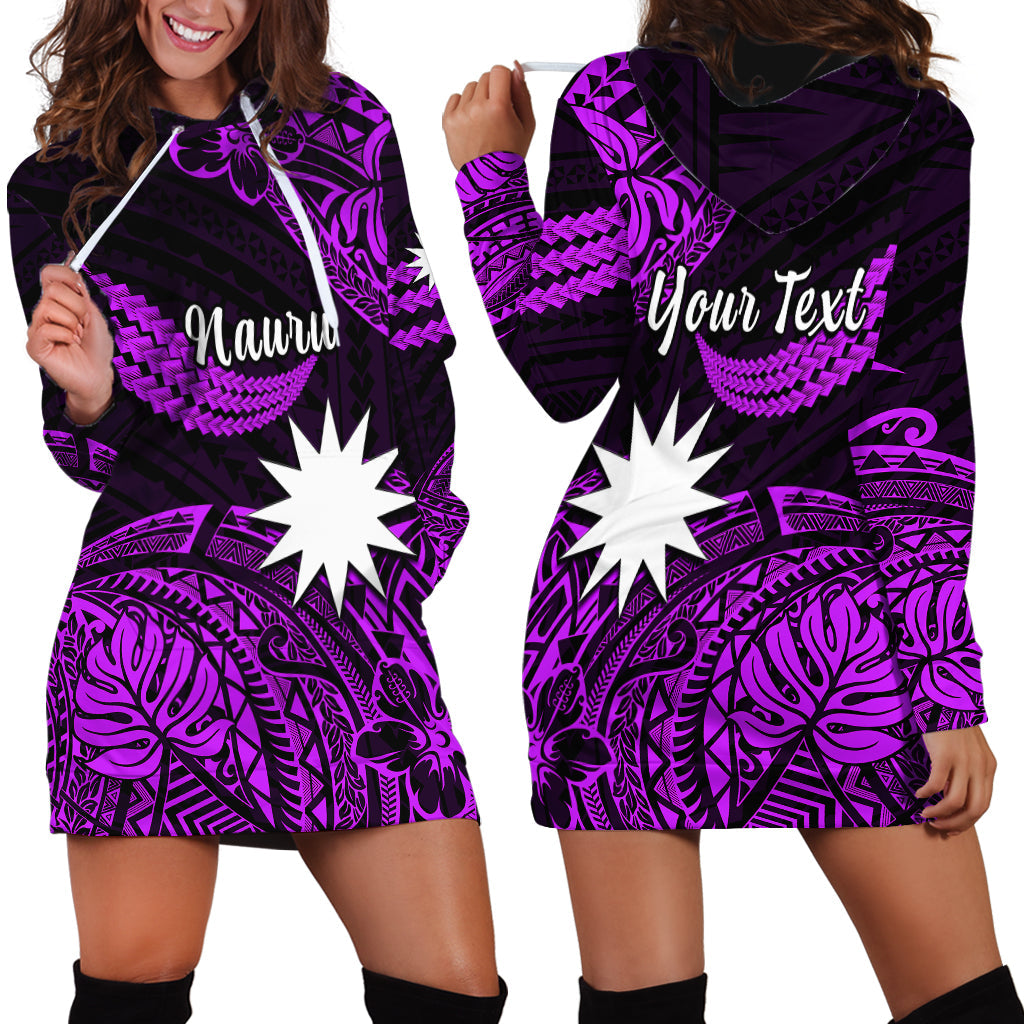 Custom Personalised Nauru Polynesian Hibiscus Naoero Purple Hoodie Dress