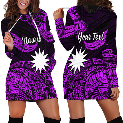 Custom Personalised Nauru Polynesian Hibiscus Naoero Purple Hoodie Dress
