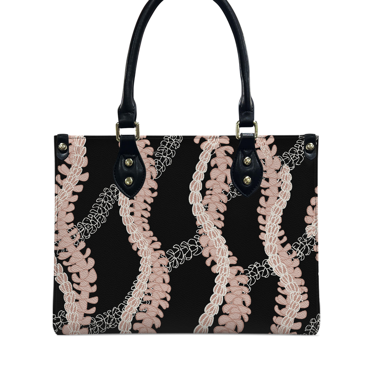 Tropical Puakenikeni Hawaiian Flower Lei Leather Black Handbag Gift For Her