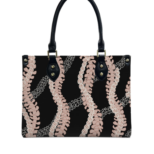 Tropical Puakenikeni Hawaiian Flower Lei Leather Black Handbag Gift For Her