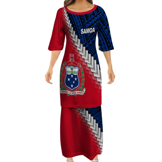 Samoa Coat Of Arms Outfit Matching Polynesian Tribal Pattern Dress And Hawaiian Shirt