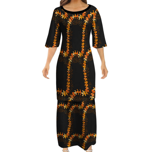 Puakenikeni Pikake Lei Curve Lei Flower Matching Outfit For Couple Polynesian Puletasi Dress And Shirt
