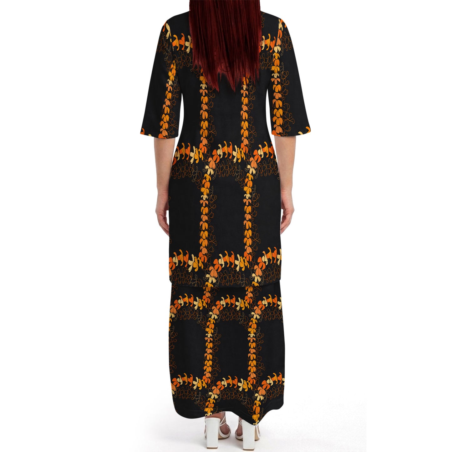 Puakenikeni Pikake Lei Curve Lei Flower Matching Outfit For Couple Polynesian Puletasi Dress And Shirt