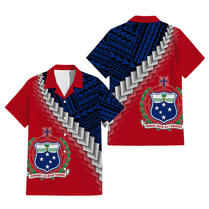 Samoa Coat Of Arms Outfit Matching Polynesian Tribal Pattern Dress And Hawaiian Shirt