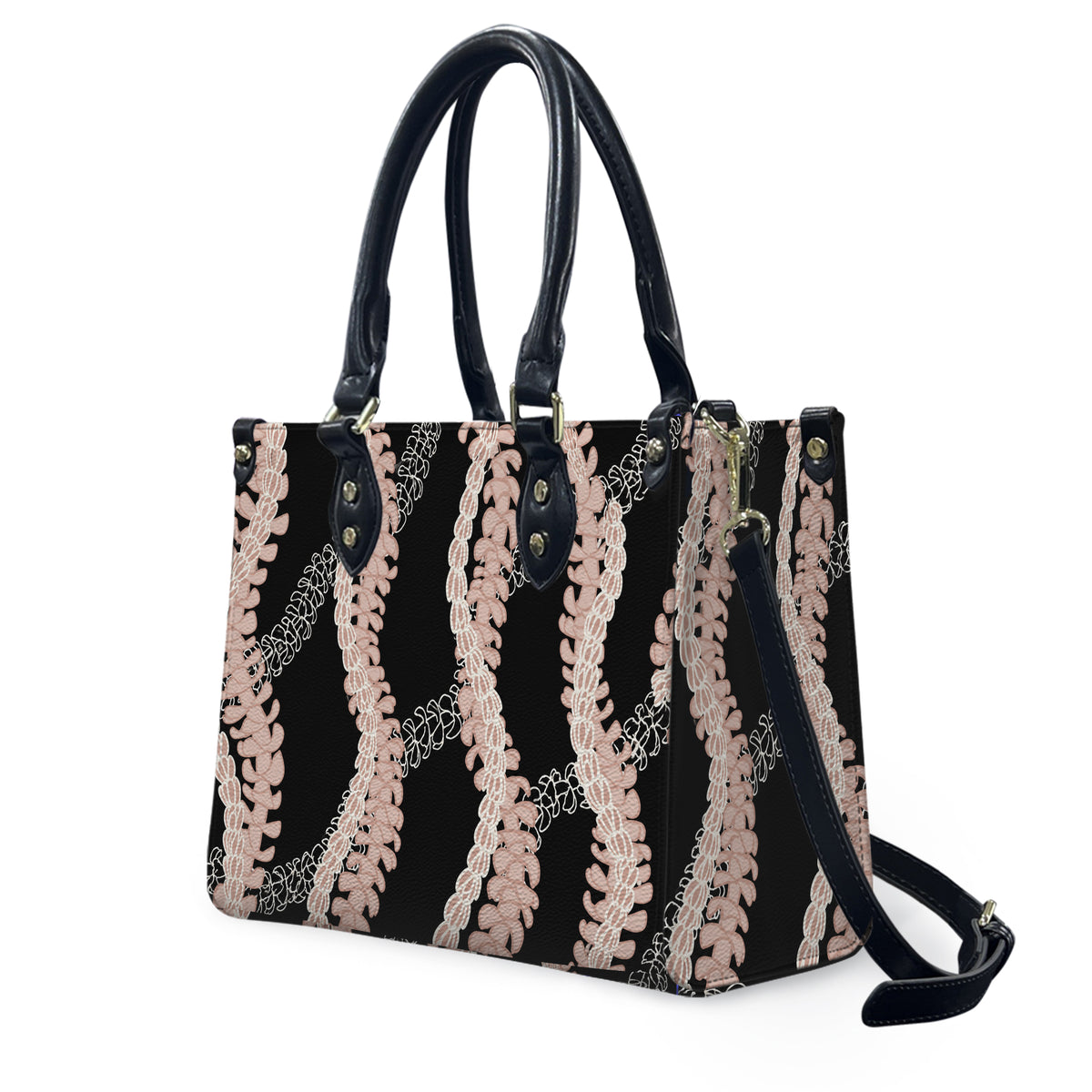 Tropical Puakenikeni Hawaiian Flower Lei Leather Black Handbag Gift For Her