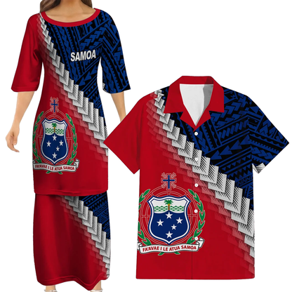 Samoa Coat Of Arms Outfit Matching Polynesian Tribal Pattern Dress And Hawaiian Shirt