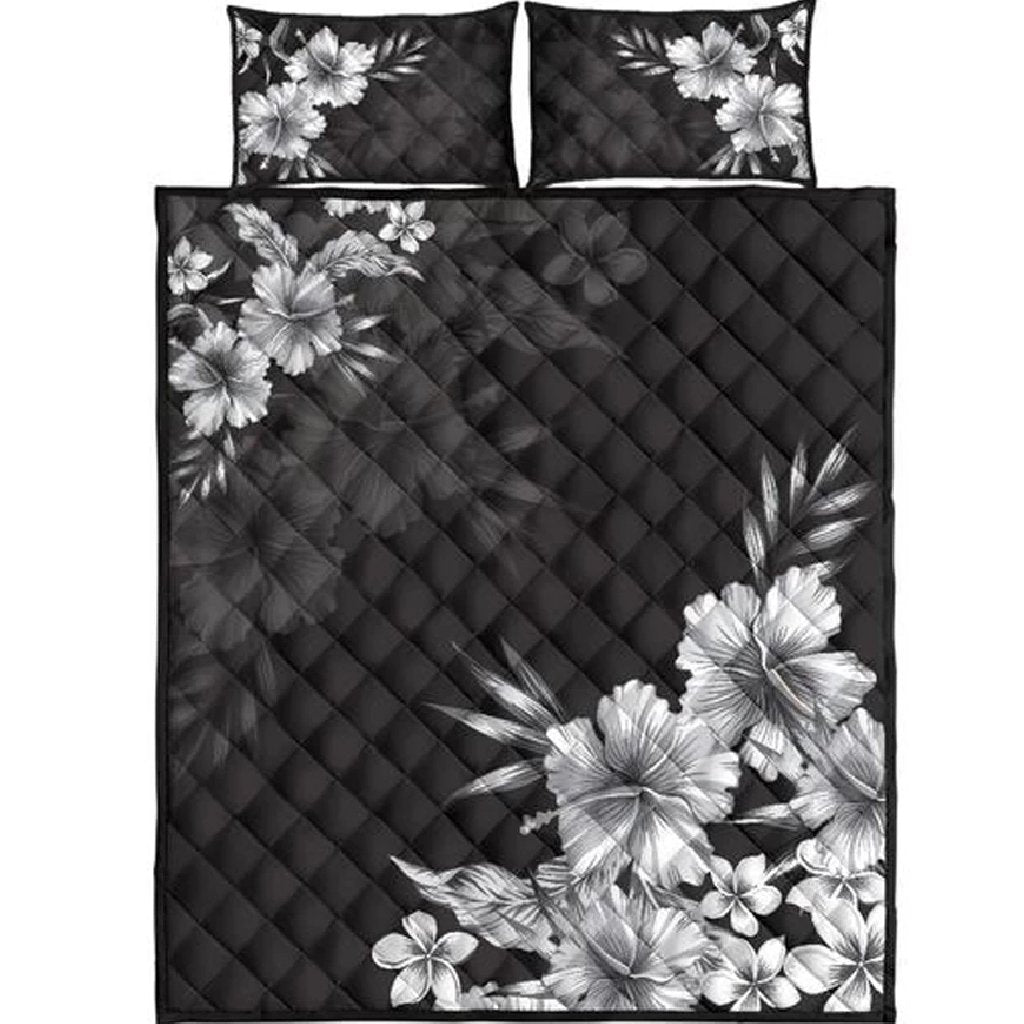 Hawaii Quilt Bed Set Black n White Hibiscus Quilt Bed Set